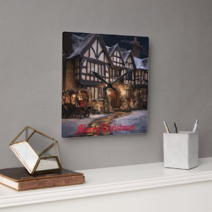 Rustic Christmas Magic Square Wall Clock