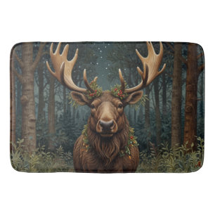 Rustic Christmas moose deer boho woodland forest Bath Mat