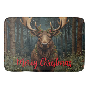 Rustic Christmas moose deer boho woodland forest Bath Mat