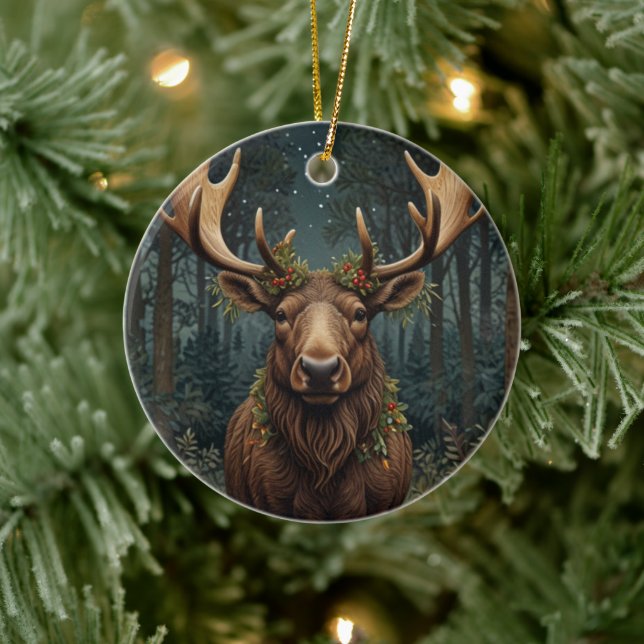Rustic Christmas moose deer boho woodland forest  Ceramic Ornament (Tree)