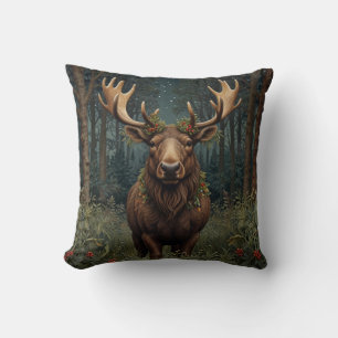 Rustic Christmas moose deer boho woodland forest  Cushion