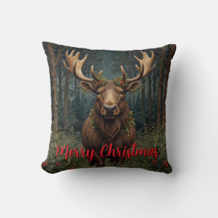 Rustic Christmas moose deer boho woodland forest  Cushion