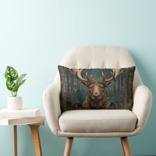 Rustic Christmas moose deer boho woodland forest  Lumbar Cushion