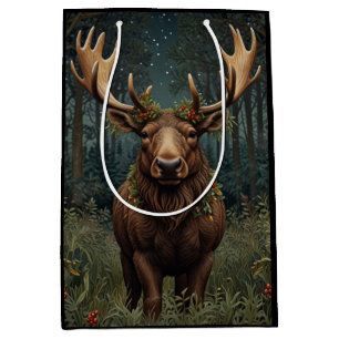 Rustic Christmas moose deer boho woodland forest Medium Gift Bag