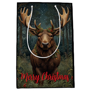 Rustic Christmas moose deer boho woodland forest Medium Gift Bag