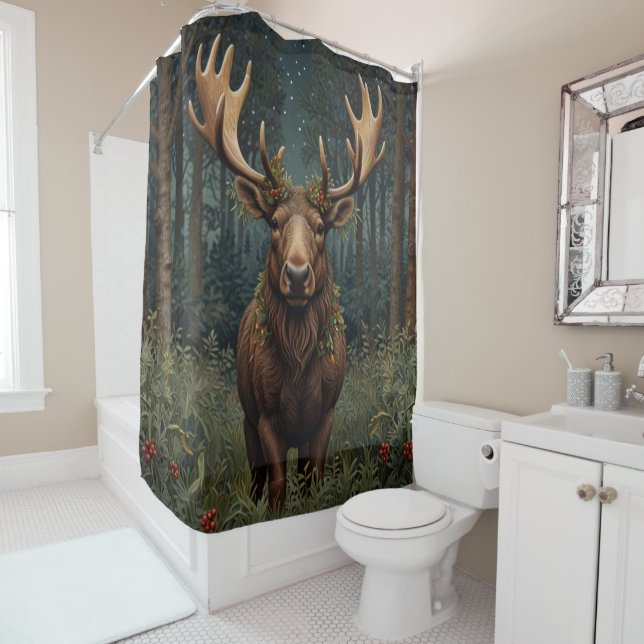 Rustic Christmas moose deer boho woodland forest  Shower Curtain (In Situ)