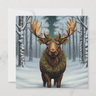 Rustic Christmas moose winter woodland forest Holiday Card