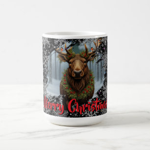 Rustic Christmas moose winter woodland forest snow Coffee Mug