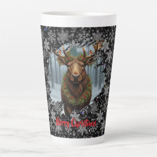 Rustic Christmas moose winter woodland forest snow Latte Mug