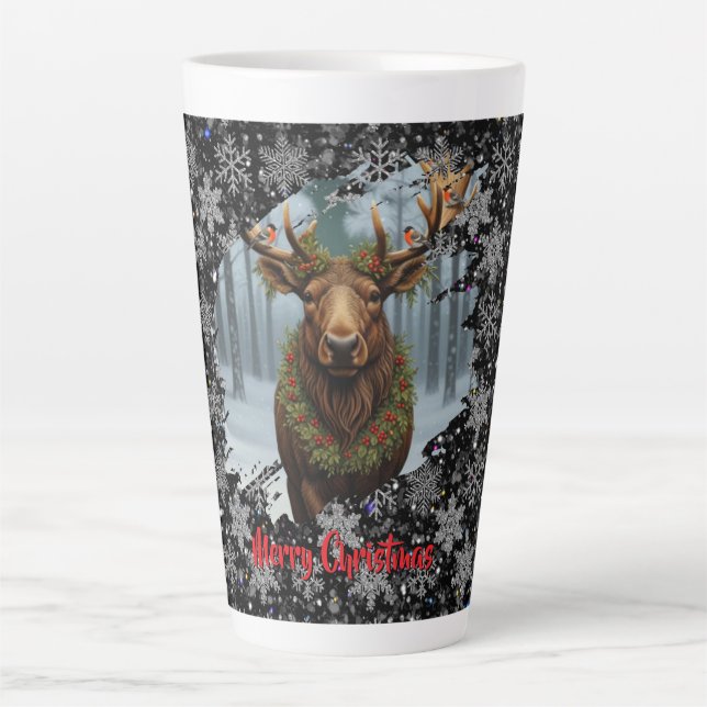 Rustic Christmas moose winter woodland forest snow Latte Mug (Front)