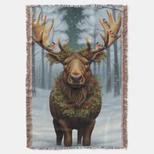 Rustic Christmas moose winter woodland forest Throw Blanket