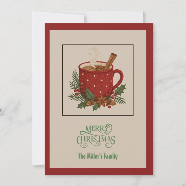  Rustic Christmas Mug with cocoa & Cinnamon Holiday Card (Front)
