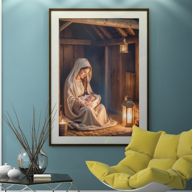 Rustic Christmas Nativity Peaceful Scene Holiday Poster (Creator Uploaded)