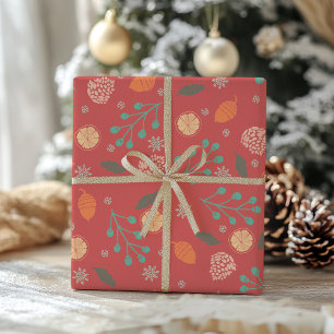 Rustic Christmas Nature Pattern Wrapping Paper