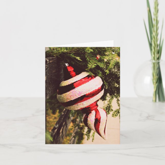 Rustic Christmas Ornament and Greenery on Fence Card (Front)