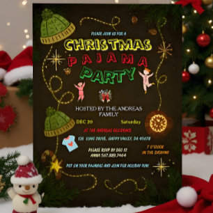 Rustic Christmas Pajama Gathering   Cabin Family Invitation