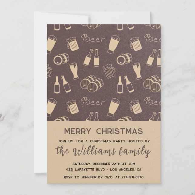 Rustic Christmas Party Beer Drinks Invitation (Front)
