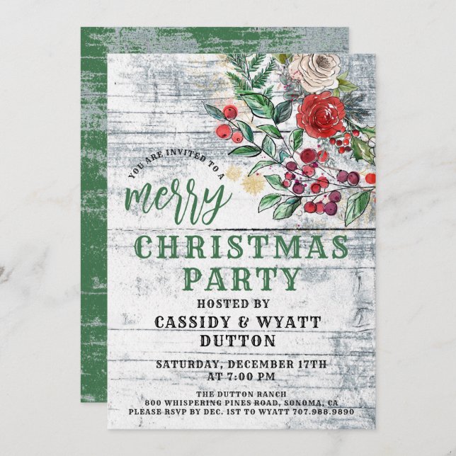 Rustic Christmas Party Invitation (Front/Back)