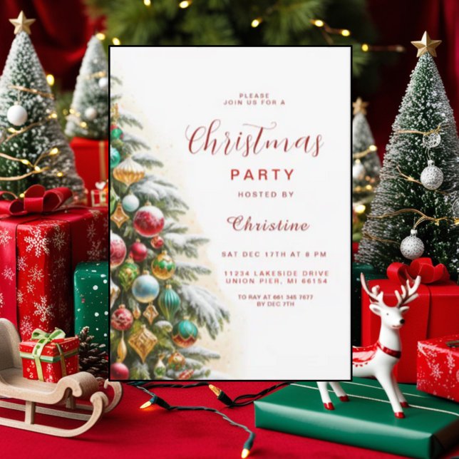 Rustic Christmas Party Invitation Card Watercolor (Creator Uploaded)