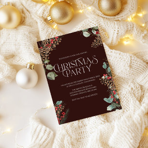 Rustic Christmas Party Invite Burgundy Holiday