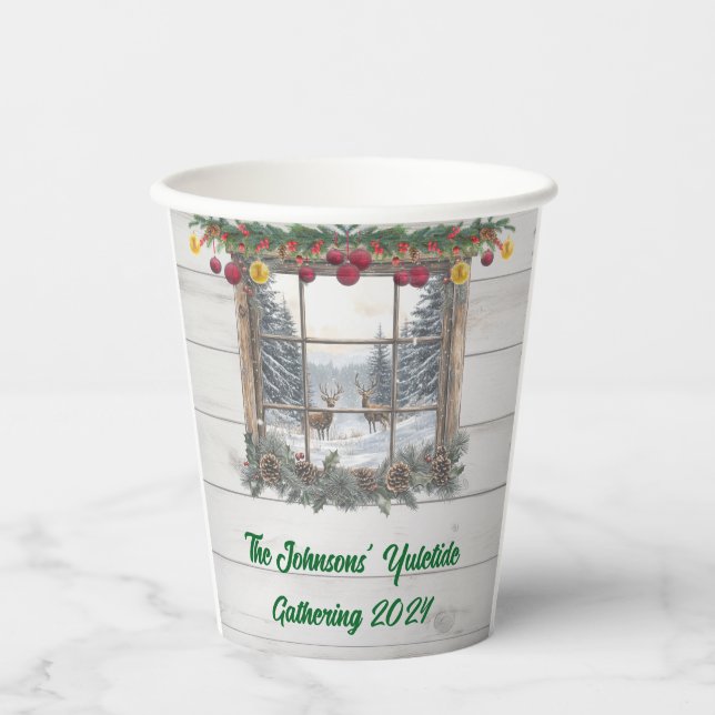 Rustic Christmas Party  Paper Cups (Front)