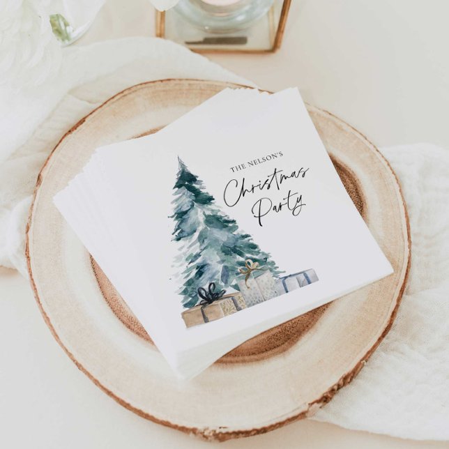 Rustic Christmas Party Personalised Paper Napkins (Personalized Christmas Party Napkins)