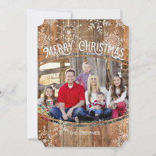 Rustic Christmas Photo Card, Snowflakes on Wood Holiday Card