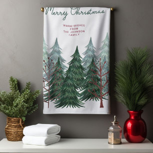 Rustic Christmas Pine Tree Forest Tea Towel