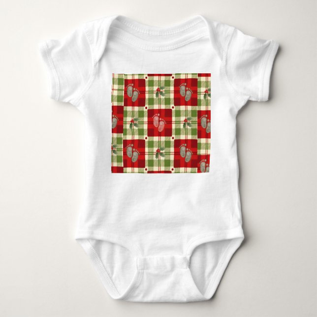 Rustic Christmas Plaid Baby Outfit – Farmhouse Baby Bodysuit (Front)