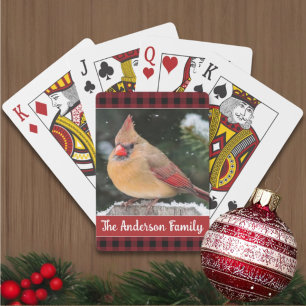 Rustic Christmas Plaid Family Name Cardinal Playing Cards