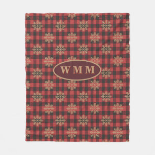 Rustic Christmas Plaid Fleece Blanket /Monogram
