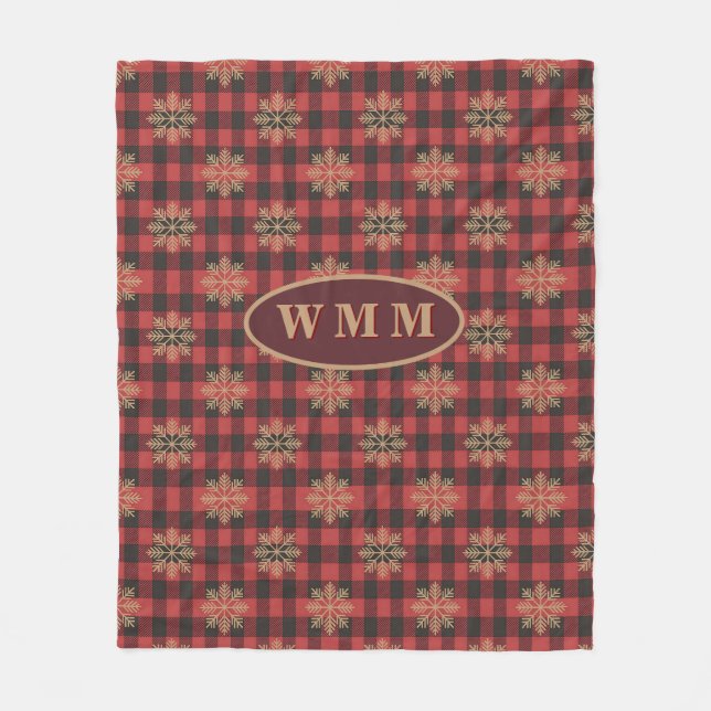 Rustic Christmas Plaid Fleece Blanket /Monogram (Front)