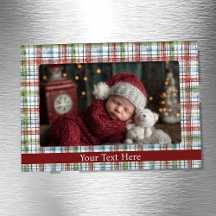 Rustic Christmas Plaid Magnetic Photo Frame