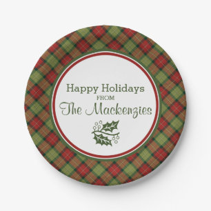 Rustic Christmas Plaid Pattern Custom Paper Plate