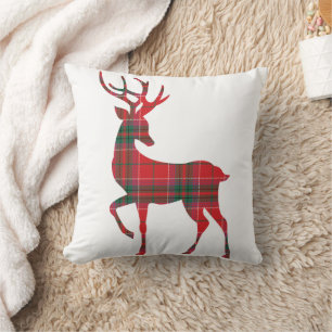 Rustic Christmas Plaid Red Green Reindeer Cushion
