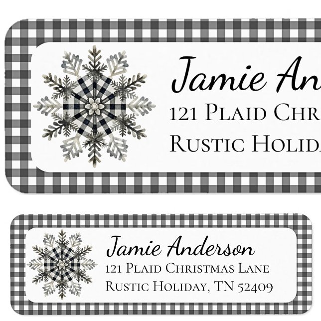 Rustic Christmas Plaid Snowflake Return Address Label (Creator Uploaded)