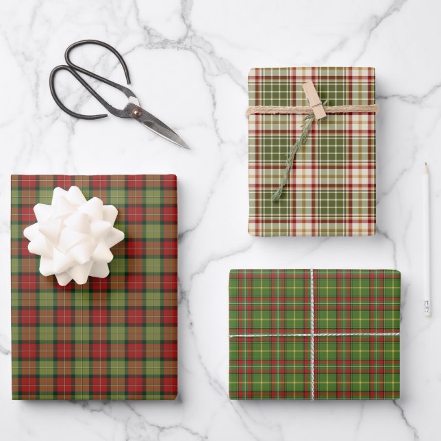 Rustic Christmas Plaid Variety Wrapping Paper Sheet (Front)