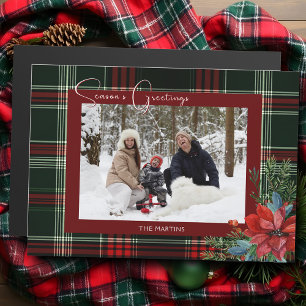 Rustic Christmas Plaid w/Poinsettia & Pine Photo