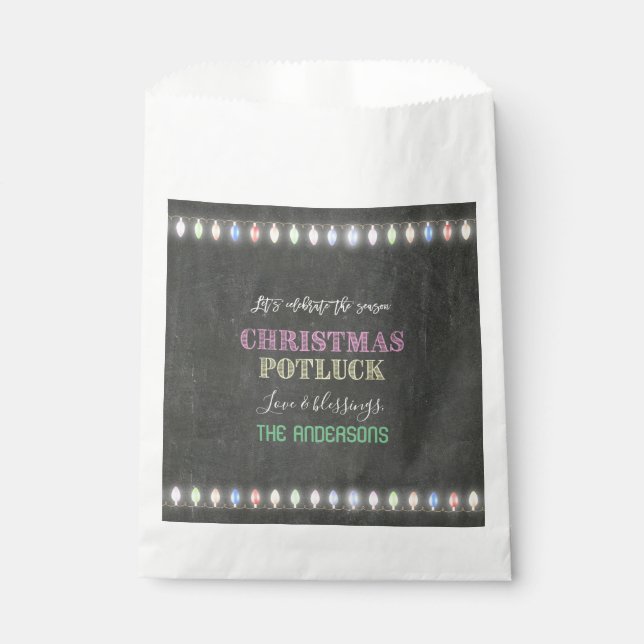 Rustic Christmas Potluck Chalkboard String Lights Favour Bag (Front)