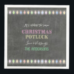 Rustic Christmas Potluck Chalkboard String Lights Napkin<br><div class="desc">Rustic Christmas Potluck Chalkboard String Lights. A colourful and joyful design to invite your friend to celebrate the season! Use Customise tool to add your info,  make changes. For matching items,  please,  visit my Christmas Potluck Collection.</div>