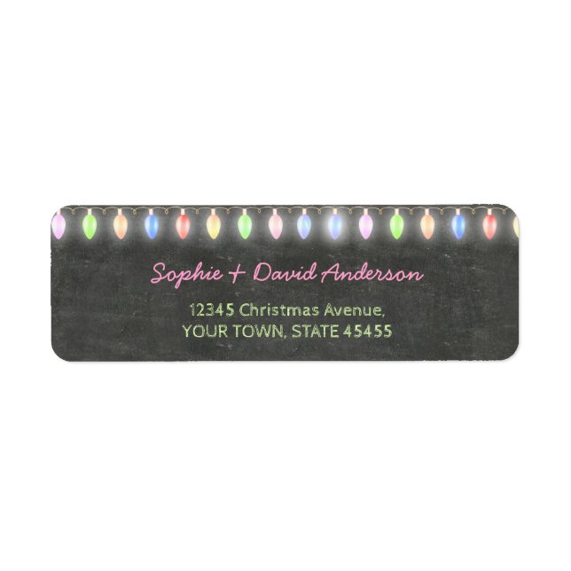 Rustic Christmas Potluck Chalkboard String Lights Return Address Label (Front)