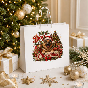 Rustic Christmas Puppy Red Green Holiday Gift Bag
