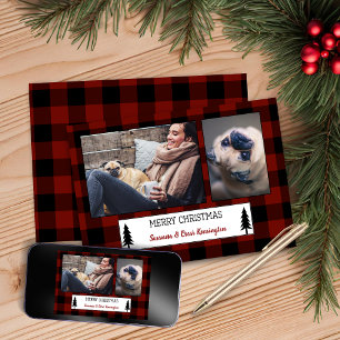 Rustic Christmas Red Buffalo Plaid Holiday Photo Card
