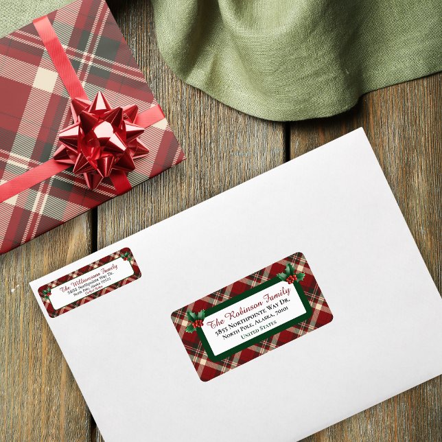 Rustic Christmas Red Green Tartan Plaid Address Label (Creator Uploaded)