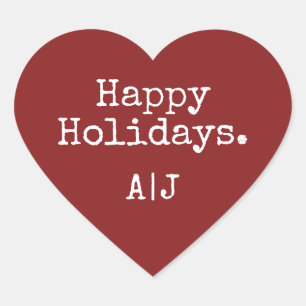 Rustic Christmas Red Happy Holidays Initials Heart Sticker