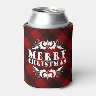 Rustic Christmas red plaid Can Cooler