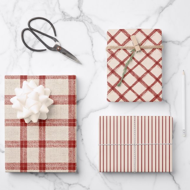 Rustic Christmas Red Plaid Wrapping Paper (Front)