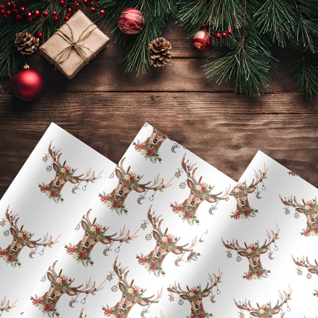 Rustic Christmas Reindeer Antler Ornaments Wrappin Wrapping Paper Sheet (Rustic Christmas Reindeer Antler Ornaments Wrapping Paper Sheets)