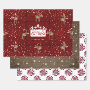 Rustic Christmas Reindeer Let it Snow Peppermint Wrapping Paper Sheet