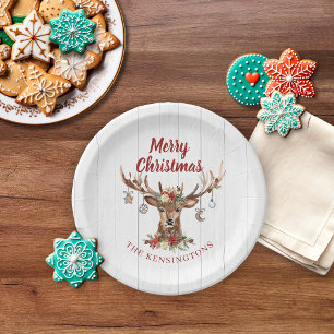Rustic Christmas Reindeer Ornaments Wood Paper Plate